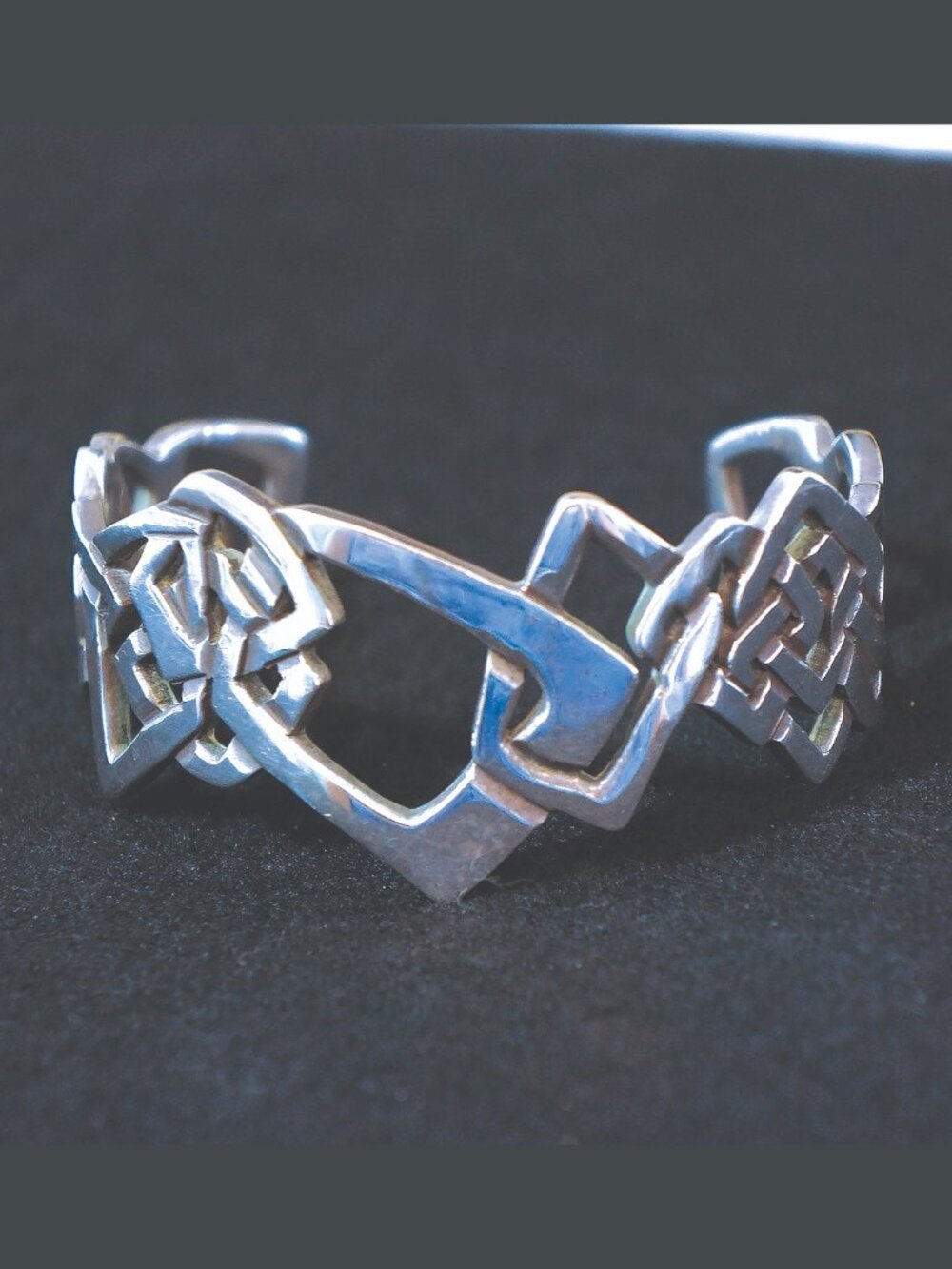 Vintage Janna Thomas Taxco Sterling Silver Modernist Geometric Cuff Bracelet
